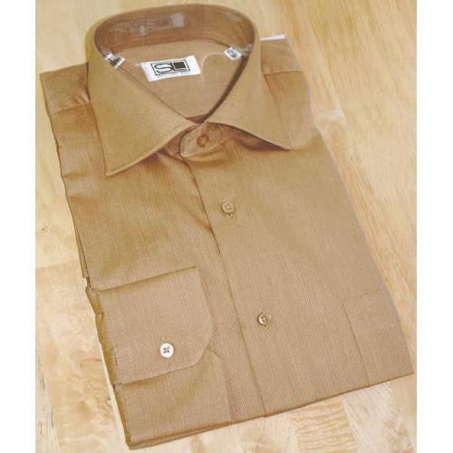 Steven Land Brown Woven 100% Cotton Dress Shirt